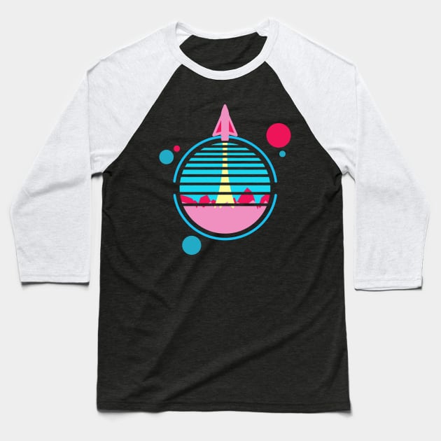 Space Rocket Launch Baseball T-Shirt by jagabeic
